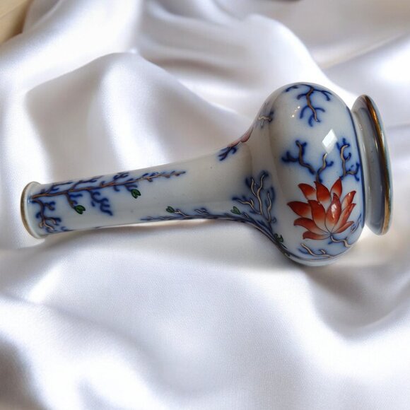 Antique Hand-Painted Asian Style Bud Vase Elegant Peony Gilded Accents, … - Picture 6 of 16